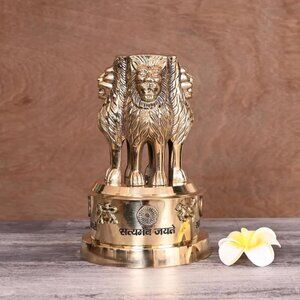 Handcrafted Brass Ashoka Pillar Symbol of Peace Unity 7" Decorative Sculpture